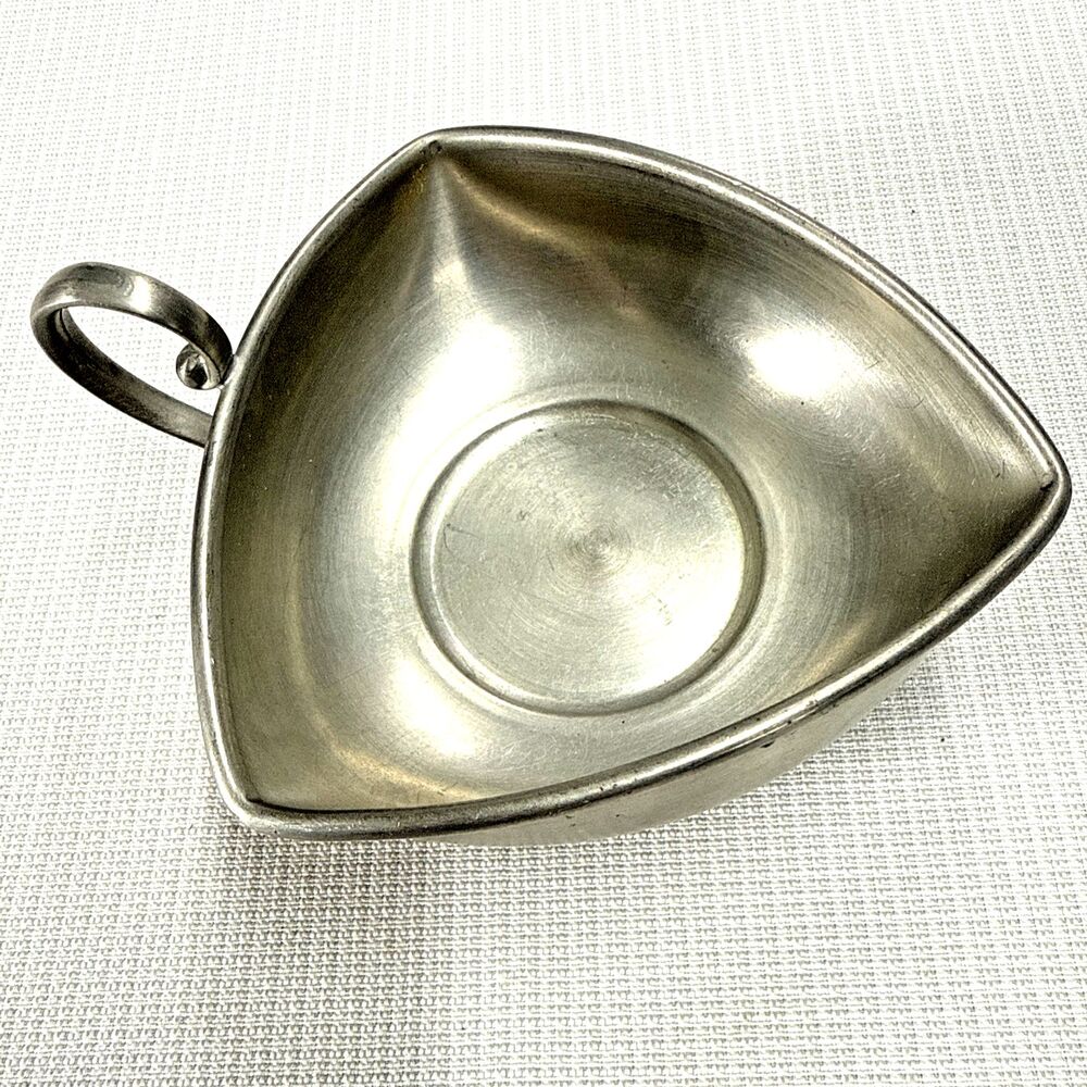 Vintage Garden Pewter Triangle Bowl 5” Dish Mid Century Modern USA Silver Tone